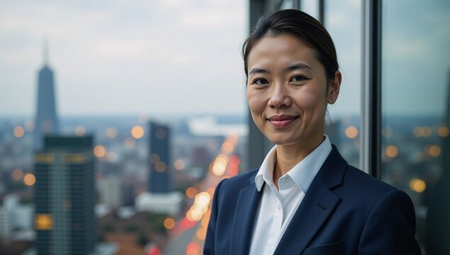 Modern business person with future tech focus double-exposed within urban landscape Whut
