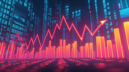 Fototapeta premium Sleek and modern financial growth illustration with geometric shapes and digital charts on a minimalist trading floor. 