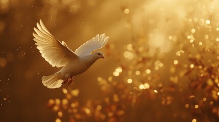 Fototapeta premium Divine Messenger: A Dove of Peace Bathed in Golden Radiance-A Beacon of Hope