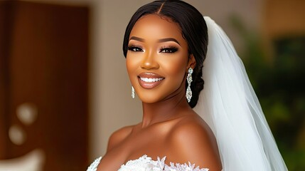 Naklejka premium Elegant Bride with Radiant Smile and Stunning Portrait