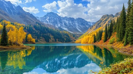 Obraz premium Autumn Landscape with Mountain and Reflective Lake