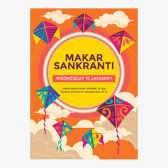 People are flying kites during the Makar Sankranti Festival Celebration at Hindia Poster or Flyer Design