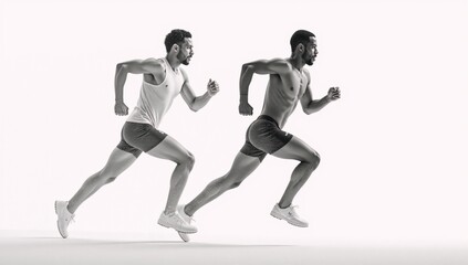 Digital halftone-style image depicts an African American Olympian runner in action against a pure white backdrop symbolizing the Olympics