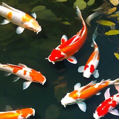 Vibrant Koi Fish in Pond - Colorful Japanese Koi Carp Swimming