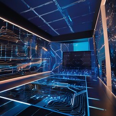 High-Tech Virtual Reality Room with Circuit Design