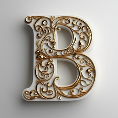 Elegant 3D Letter B with Gold Detailing on Beige Background