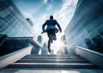 ビルとジャンプするビジネスマン