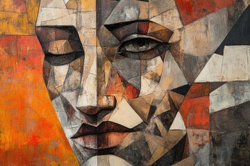 Conceptual art depicting an abstract human face in fragmented, cubist style