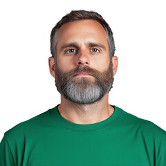 Obraz premium Portrait of a bearded man in green shirt on transparent background