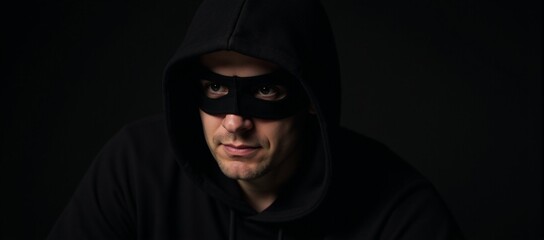 Criminal man with hooded appearance gazes at dangerous backdrop