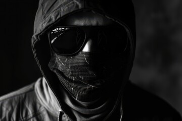 A person wearing glasses and a mask with colorful lighting during a nighttime setting focused on personal expression and identity