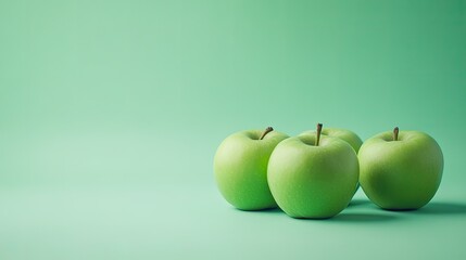 Fresh Green Apples on Mint Background