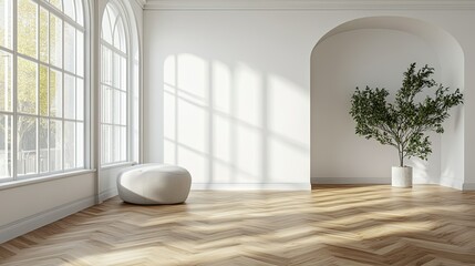 Fototapeta premium Bright Minimalist Interior with Natural Light and Greenery