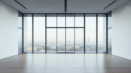 Fototapeta premium Modern Empty Room With City View Through Large Windows