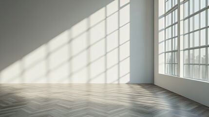 Bright and Spacious Empty Room with Window Shadows