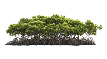 Mangrove tree cluster with roots, transparent background