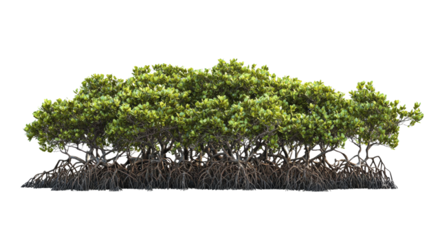 Mangrove tree cluster with roots, transparent background