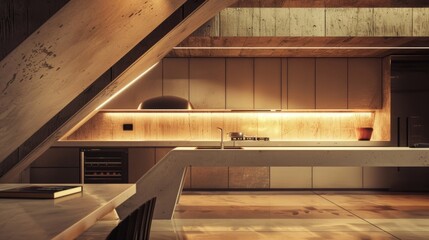 A futuristic kitchen boasts retroinspired appliances and sleek minimalistic design set against a backdrop of muted grainy textures