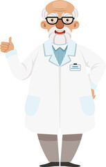 Scientist old man show thumb up. Cartoon character