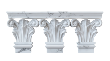 Three elegant marble columns on a transparent background