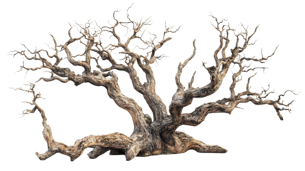 Twisted ancient tree, transparent background