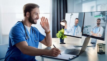 Fototapeta premium Video Conference Doctor Telemedicine Consult Call