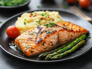 Grilled Salmon With Asparagus and Creamy Mashed Potatoes