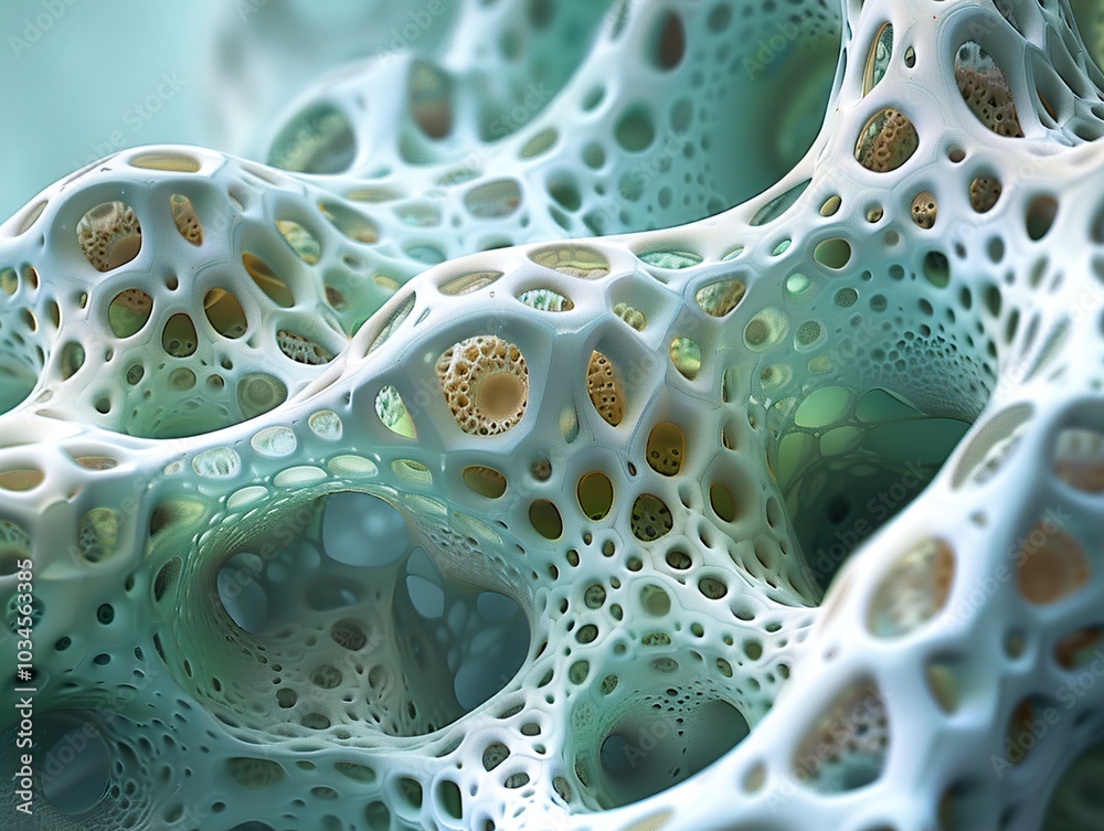 Wall mural abstract 3d fractal pattern - green and white cellular structure