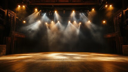 Dramatic Theater Stage with Soft Spotlights and Smoke