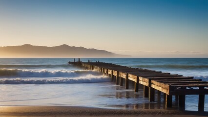 Obraz premium Storm-damaged pier showing the effects of coastal structure destruction