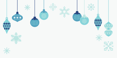 クリスマスオーナメントの背景イラスト ( ベクター デザイン 冬 雪の結晶 飾り コピースペース カード バナー 文字無し 背景素材 バックグラウンド テキストスペース )