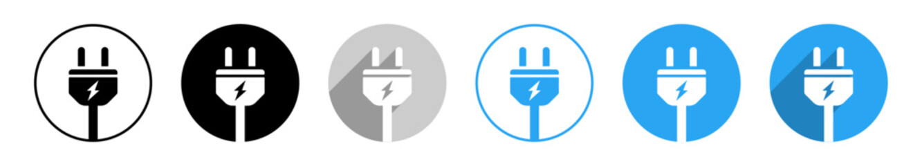 Strom Stecker Elektrizität vektor Symbole im Kreis schwarz blau