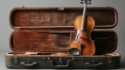 A vintage violin in its open case, ready to be played.