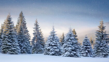 Naklejka premium Fir trees in the snow. Christmas and New Year background. Generative AI