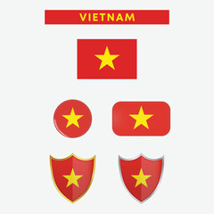 Vietnam country flag, country flag button, and shield vector design