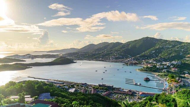 St Thomas, U.S Virgin Islands, Timelapse during Golden Hour from Paradise Point