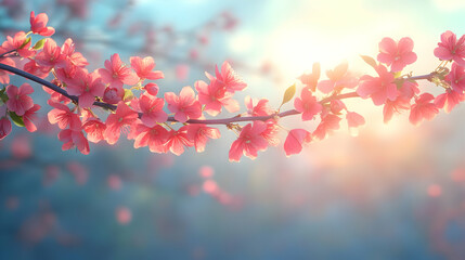 Pink Flowers Branch in Sunlight - Beautiful Floral Background