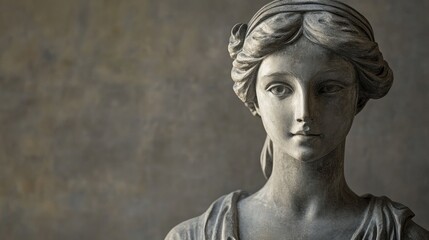 A close-up of a classical statue depicting a serene female figure.