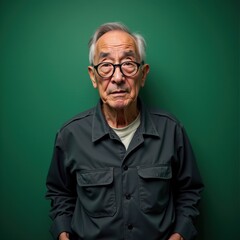 Older man with a beard standing in front of a green background.