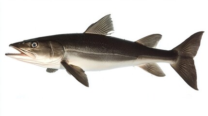 Cobia fish known scientifically as Rachycentron canadum displays its streamlined body and unique coloration in a clear setting emphasizing its aquatic characteristics and beauty.