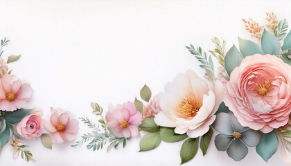 Card flowers on an isolated soft blue background. Watercolor painting, greeting card, wedding invitation. space for text 