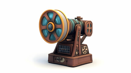 Obraz premium 3D cartoon illustration of a vintage film projector on a white background 