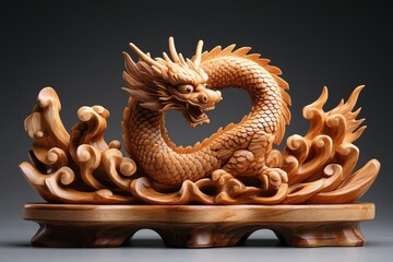 Exquisitely Carved Dragon-Themed Office Decor Piece in Fine Wood Craftsmanship