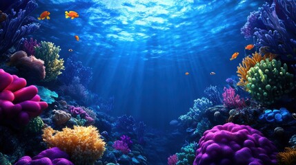 Fototapeta premium Vibrant Underwater Coral Reef Teeming with Diverse Marine Life