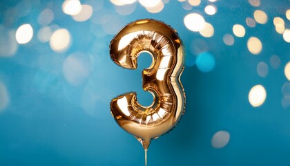 3th Foil Helium Birthday Decoration Balloons, Golden 3 Balloons For Wedding Anniversary Birthday Party Decors, 3 Year Old Boy Girl Birthday Balloons . Three number helium birthday ballons	
