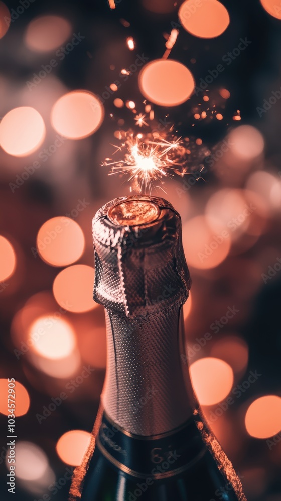 Wall mural champagne bottle with sparklers celebrating new year's eve