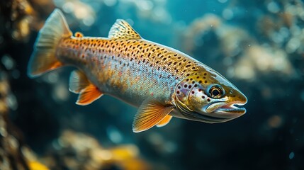 Fototapeta premium Close-up of a Brown Trout Swimming in Clear Water