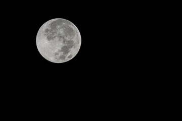 Beautiful full moon isolated against a dark sky with copy space