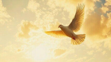 Fototapeta premium A dove soaring in a bright sky, symbolizing peace, freedom, and the pursuit of inner tranquility, perfect for spiritual or emotional themes