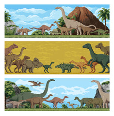 8 bit pixel art dinosaurs and cartoon Jurassic lizards in prehistoric landscape, vector background. 8bit pixel prehistoric lizards, T-rex tyrannosaurus, brontosaurus with pterodactyl and velociraptor © Vector Tradition